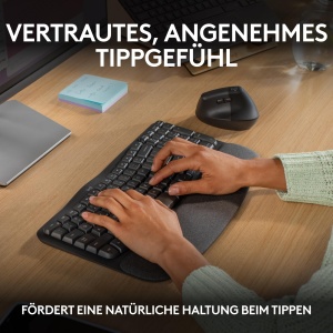 Tastatura ergonomica Logitech Wave Keys, wireless, cu suport pentru incheieturi, neagra - Img 3