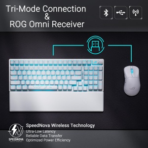 Tastatura mecanica ASUS ROG Strix Scope II 96 Wireless Moonlight, AZERTY, 3 moduri de conectivitate - Img 3