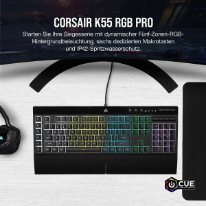 Tastatura Membrana Corsair K55 RGB PRO, Negru, 6 Macro-Taste, IP42 - Img 3