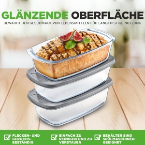 Tava de copt din sticla NutriChef 3 piese 1,8 L - Borosilikat, transparenta - Img 4