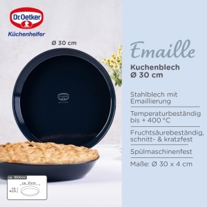 Tava de copt Dr. Oetker Kuchenblech 30 cm Emaila, rezistenta la caldura, albastra - Img 4