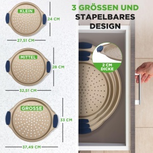 Tava de copt NutriChef Pizzablech Gold 3 piese, antiaderenta, 24-33 cm - Img 4