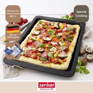 Tava patrata pentru pizza Zenker - Tava de copt premium 420 x 290 x 25 mm, garantie producator de 5 ani, Rezistent la caldura pana la 230degC, Acoperire antiaderenta de inalta calitate, Distributie optima a caldurii - Img 5