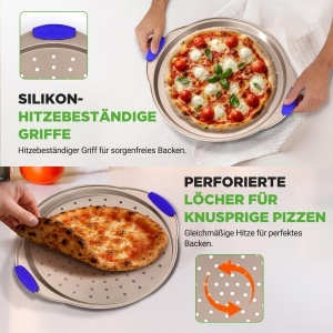 Tava pentru pizza NutriChef Pizzablech 32 cm, Carbonstahl, cu manere din silicon, aurie - Img 7