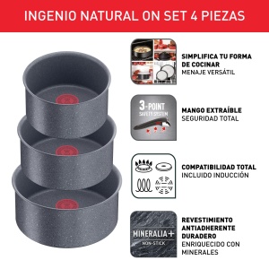 Tefal Ingenio Natural On Vase de gatit, 4 bucati, stivuibil, acoperire antiaderenta, inductie, L7669253 - Img 3