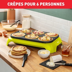 Tefal PY5593 Crep'Party Colormania Crepemaker | Platou cu 6 jgheaburi de crepe | Indicator de temperatura Thermo-Spot | incl. 6 spatule si un polonic | Galben/Negru - Img 3
