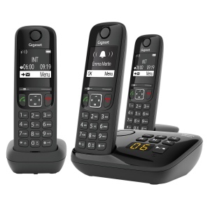 Telefon DECT Gigaset AS690A Trio cu Anunturi, Negru, 3 Mobilitati