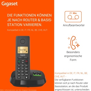 Telefon fara fir Gigaset Pure 220A Anrufbeantworter Call-Block 80 contacte Negru - Img 2