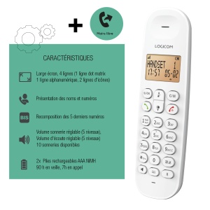 Telefon fix fara fir Logicom ILOA 150, 4 linii, alb, autonomie 7h - Img 2