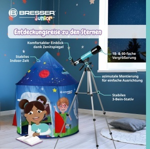 Telescop pentru copii Bresser Junior 50360, refractor, azimutal, cu cort, albastru - Img 6