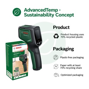 Termometru cu infrarosu Bosch Home and Garden AdvancedTemp (-30degC pana la +500degC, detectare integrata a mucegaiului si a puntii termice, afisaj LED pentru interpretare usoara, carcasa din material reciclat) - Img 3