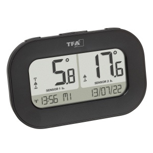 Termometru digital wireless TFA Dostmann DOUBLE CHECK, 2 senzori, alarma temperatura, negru - Img 2