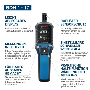 Termometru-Higrometru Bosch Professional GDH 1-17, LCD Color, IP 65 - Img 5