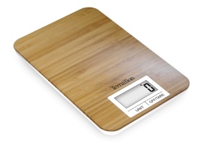 TERRAILLON Cantar de bucatarie din bambus natural - Tara, conversie lichide, interval de cantarire max. 3 kg - Model 'Bambus' maro