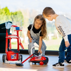 Theo Klein 6742 Vileda Broom Wagon - Inclusiv accesorii de curatare - Aspirator cu baterii cu functie de aspiratie si sunet - Jucarie pentru copii de  - Img 2