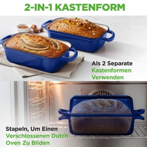 Tigaie din fonta NutriChef cu capac, emailata, 2-in-1, albastra - Img 3