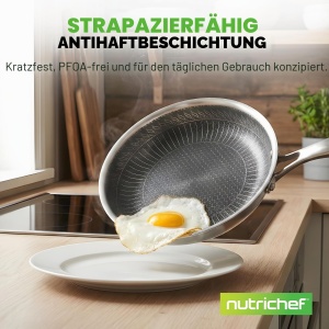 Tigaie din inox NutriChef 25 cm cu capac, antiaderenta, inductie - Img 4