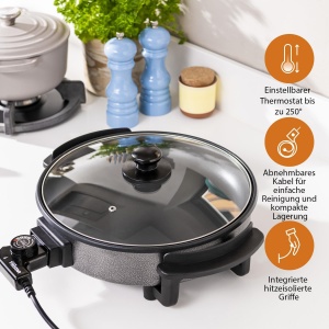 Tigaie electrica Tristar PZ-2964, 40 cm, 1500 W, antiaderenta, neagra - Img 4