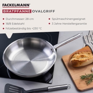 Tigaie Fackelmann Ovalgriff 28 cm Otel Inoxidabil Compatibila Inductie - Img 3