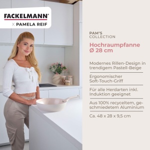Tigaie Fackelmann x Pamela Reif 28 cm Aluminiu Recilat Antiaderenta Ceramica Pastel-Beige - Img 3