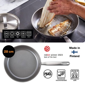 Tigaie Fiskars, O 28 cm, Tigaie acoperita, Potrivita pentru toate plitele, Otel inoxidabil reciclat, Otel integral, Argintiu, 1064745 - Img 3