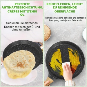 Tigaie pentru crepes Nutrichef 28 cm Antiadherenta Marmora Neagra cu Spatula din Lemn - Img 6