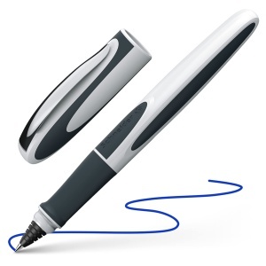 Tintenroller Schneider Ray, albgri inchis, scriere albastra, medie