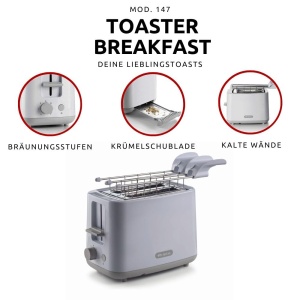 Toaster Ariete Breakfast 147 760W 7 nivele prajire alb - Img 2