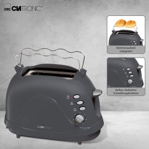 Toaster Clatronic TA 3565, 2 felii, putere 600-700 W, culoare gri - Img 4
