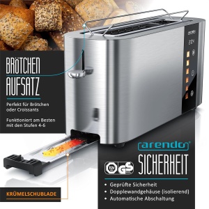 Toaster cu 2 feliute Arendo LEVEL TOUCH, 1000 W, inox, cu touchscreen - Img 3