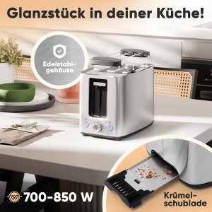 Toaster ProfiCook PC TA 1279, 2 felii, inox, 700-850 W, sloturi extra late - Img 6