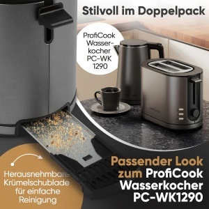 Toaster ProfiCook PC TA 1291, 2 felii, 950W, inox mat, functie de dezghetare - Img 6
