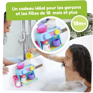 Tomy Toomie's Bath Barista - Jucarie de baie pentru bebelusi montata pe perete ca cafenea si bucatarie de joaca cu baie cu spuma pentru copii mici - Set de bucatarie: 3 cani, 1 ulcior, 1 shaker - de la 18 luni pentru fete si baieti - Img 3