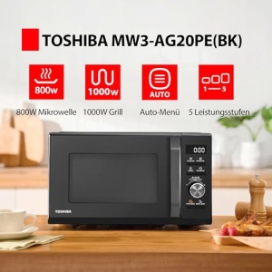 Toshiba MW3-AG20PE(BK) Cuptoare cu microunde cu gratar 20L Cuptor cu microunde 3 in 1, dezghetare bucatar, cuptor cu microunde, gratar, combi, 5 niveluri de putere, 8 programe automate, curatare usoara, negru - Img 2