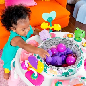 Trampolin pentru bebelusi Bright Starts Bounce Baby, 2 in 1, cu 7 jucarii, roz - Img 5
