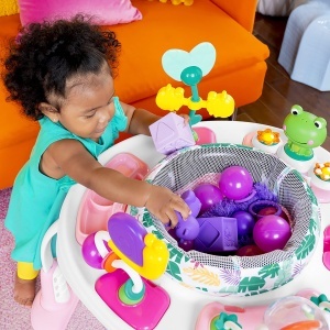 Trampolin pentru bebelusi Bright Starts Bounce Baby, 2 in 1, roz, cu 7 jucarii - Img 5