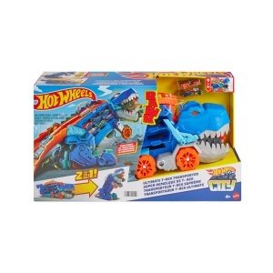 Transportor Hot Wheels City Ultimativ cu T-Rex, 2 masini incluse, pentru peste 20 de masini - Img 6