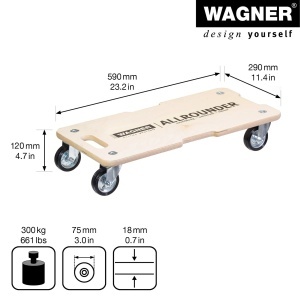 Transportroller WAGNER MM 1327, 300 kg, 59 x 29 cm, cu roti din cauciuc - Img 2