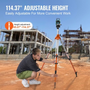 Trepied de constructie VEVOR, suport filetat 5/8"-11, reglabil pe inaltime 1145-2905 mm, trepied de topografie robust, cu nivela cu bula de aer si limitator de difuzie, picioare antiderapante, pentru lasere si dispozitive de nivelare - Img 3