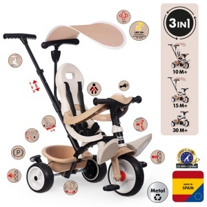 Tricicleta Smoby Baby Balade 3-in-1 Bej - Cadru metalic, scaun cu centura de siguranta - Img 2