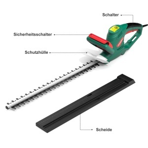 Trimmer electric pentru gard viu HYCHIKA 550W, lama 45 cm, distanta dinti 18 mm, sistem siguranta - Img 6