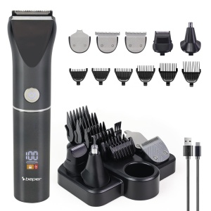 Trimmer multifunctional Beper P304CAP050, 12 accesorii, lame din otel, LED, USB-C
