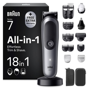 Trimmer multifunctional Braun Multigroom Series 7, 18-in-1, gri, 120 minute autonomie