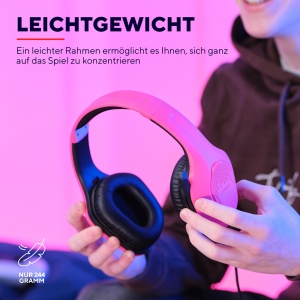 Trust Gaming GXT 415P Zirox Casti Usoare De Gaming cu Driver de 50 mm pentru PC, Xbox, PS4, PS5, Comutator, Mobil, 2 m Cu Fir, Mufa Audio de 3.5 mm, Casti Over-Ear cu Fir - Roz - Img 2