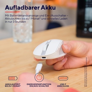 Trust Ozaa Silent Wireless Mouse Bluetooth + 2.4GHz, Compact Multi-Device Wireless Mouse, 60% Plastic Reciclat, Reincarcabil Bluetooth Mouse Laptop PC Computer Windows Android Mac - Alb - Img 4