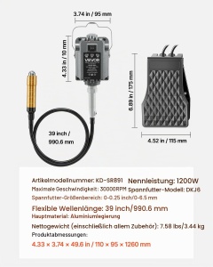 Unealta electrica de rotatie VEVOR KD-SR891, 1200 W, 30.000 Umin, cu accesorii - Img 7