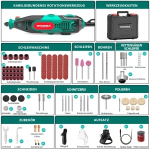 Unelte rotative HYCHIKA 150W cu 167 accesorii, control variabil 10000-33000 RPM - Img 9