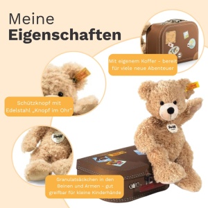 Ursulet de plus Steiff Fynn 28 cm, bej, cu koffer - Img 3
