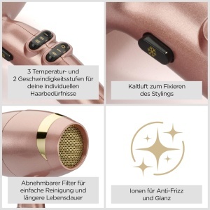Uscator de par BaByliss 2100W Rose Gold, tehnologie ionica, 3 temperaturi - Img 2