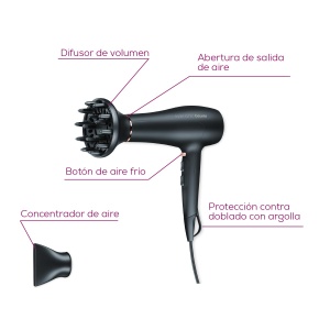 Uscator de par Beurer HC 50 Ion 2200 Watt, impotriva incarcarii statice, cu duza de coafare si difuzor de volum - Img 5